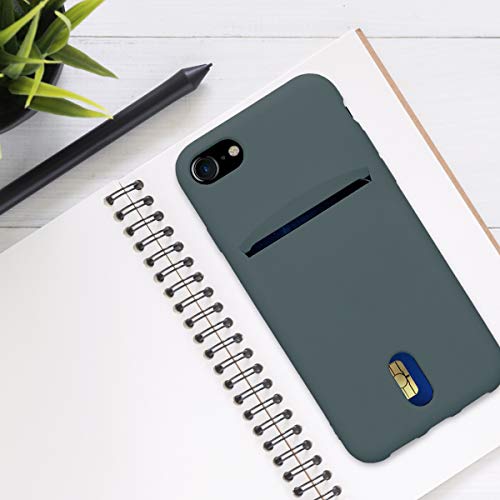 kwmobile Case Compatible with Apple iPhone SE (2022) / iPhone SE (2020) / iPhone 8 / iPhone 7 - Soft TPU Phone Cover with Card Holder and Silicone Finish - Olive Green - color: olive green