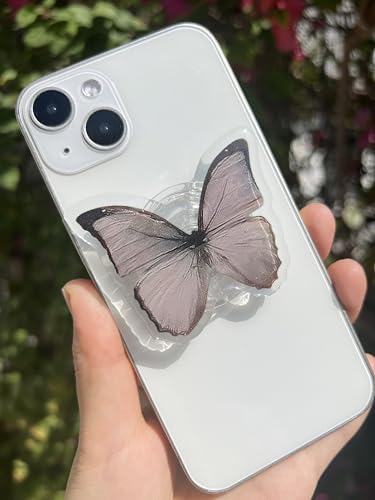Butterfly Sticky Mobile Phone Grip, Clear Cell Phone Stand, Cell Phone Charms Accessory, Collapsible Handle Grip Holder for Kindle - color: Gray