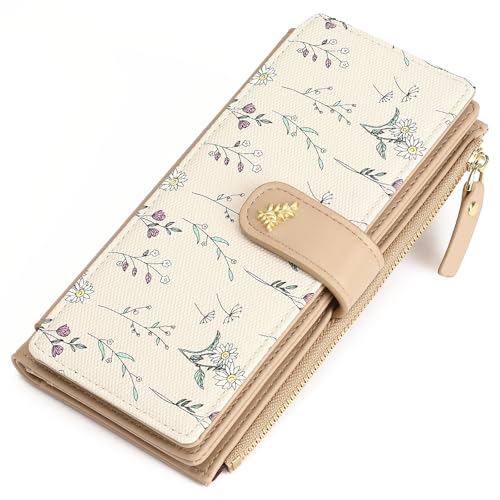 GAEKEAO Womens Wallet RFID Blocking Trifold Large Capacity Ladies Vegan Leather Wallet Floral Multi Card Holder Organizer - color: Y03-Black