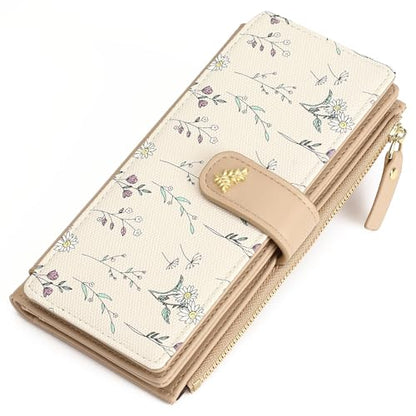 GAEKEAO Womens Wallet RFID Blocking Trifold Large Capacity Ladies Vegan Leather Wallet Floral Multi Card Holder Organizer - color: Y03-Black
