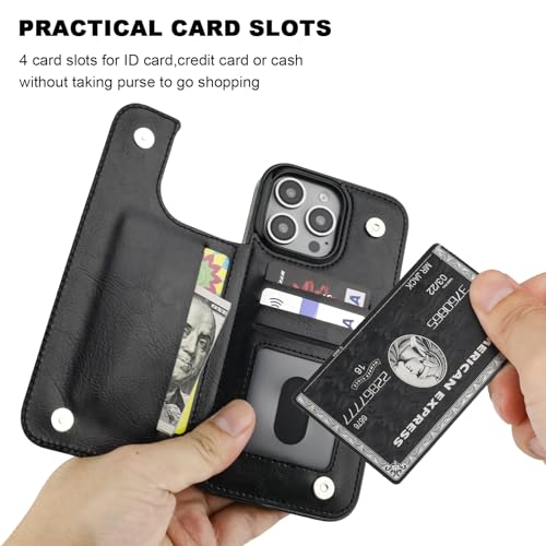ONETOP for iPhone 16 Pro Max Wallet Case with Credit Card Holder,Black | Kickstand,ID/Cash Holder,Case Wallet with Card Slots,Double Magnetic Clasp,Durable PU Leather Shockproof Cover for Women Men - color: Black