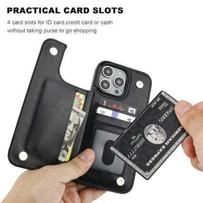 ONETOP for iPhone 16 Pro Max Wallet Case with Credit Card Holder,Black | Kickstand,ID/Cash Holder,Case Wallet with Card Slots,Double Magnetic Clasp,Durable PU Leather Shockproof Cover for Women Men - color: Black