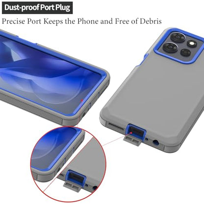 Rugged Phone Case for Moto G Power 5G 2025/Moto G Play 2025, with Belt Clip Holster & Kickstand Heavy Duty Shockproof Protective Full Body Case (Grey+Blue) - color: Grey+Blue