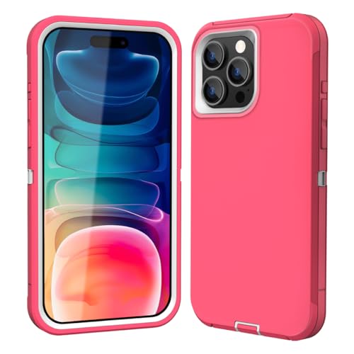 Sansunto for iPhone 15 Pro Max Case with Full Body Protection, Heavy Duty Shockproof Military Grade 3 in 1 Silicone Rubber with Hard PC Rugged Durable Phone Cover for Women Girls. (Rose/White) - color: Rose/White