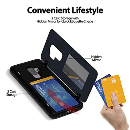 GOOSPERY Magnetic Door Bumper Compatible with Galaxy S9 Plus, Card Holder Wallet Case Easy Magnet Auto Closing Protective Dual Layer Sturdy Phone Back Cover - Midnight Blue - color: Navy, size: Galaxy S9 Plus