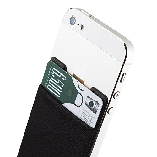 Sinjimoru Basic Cell Phone Wallet Stick on, Card Holder for Back of Phone Working as Adhesive Stretchy iPhone Wallet. Sinji Pouch Basic 2 Black - color: Black