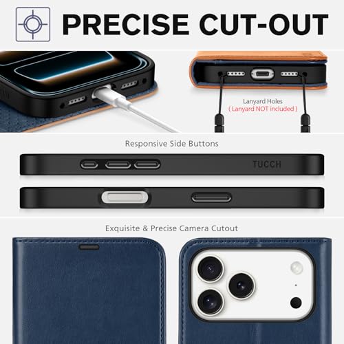 TUCCH Wallet Case for iPhone 17 Pro Max 6.9", 4 Card Holders, Blue & Brown | RFID Blocking, Viewing Stand, Shockproof TPU Shell, PU Leather, Magnetic Closure, Protective Folio Flip Cover - color: Two-tone Blue & Brown