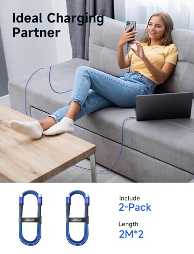 JSAUX 100W USB C to USB C Cable, 2-Pack 6.6FT, 5A Fast Charging, Blue - color: Blue, size: 6.6 ft+6.6 ft