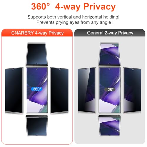 2 Pack 4 Way 360 ° Matte Privacy Screen Protector for Samsung Galaxy Note 20 Ultra 6.9 Inch [Not Glass], Anti-Scratch, Anti-Glare, Support Fingerprint Unlock - size: Samsung Galaxy Note 20 Ultra