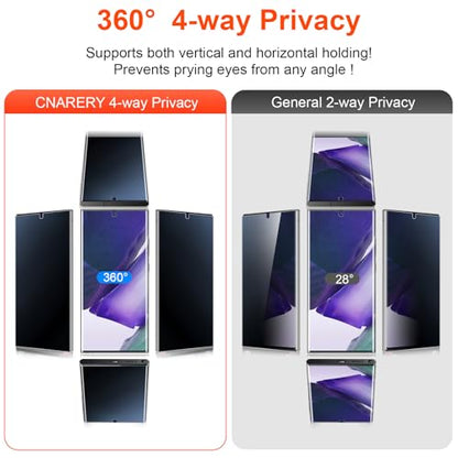 2 Pack 4 Way 360 ° Matte Privacy Screen Protector for Samsung Galaxy Note 20 Ultra 6.9 Inch [Not Glass], Anti-Scratch, Anti-Glare, Support Fingerprint Unlock - size: Samsung Galaxy Note 20 Ultra