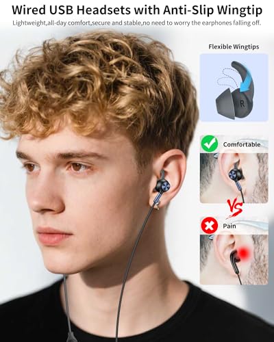 USB Earbuds with Microphone for PC Laptop,USBA Headphones,BlackBlue - color: Black Blue