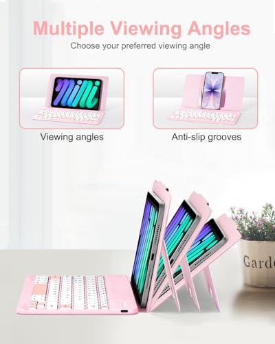 EAMPANG Universal Bluetooth Keyboard and Case for Tablet/Phone/Laptop | Wireless Portable Slim Keypad and Mice Rechargeable with Adjustable Bracket for iPad A16/Mini/Air/iPhone/Galaxy Z Fold Pink - color: Pink