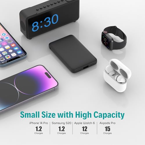 Sethruki Smallest Portable Charger with Built-in Cables 5000mAh,Ultra Slim Power Bank,Mini High Speed External Battery Packs,Lightweight USB C Phone Charger for iPhone Samsung Google Android (Black) - color: black