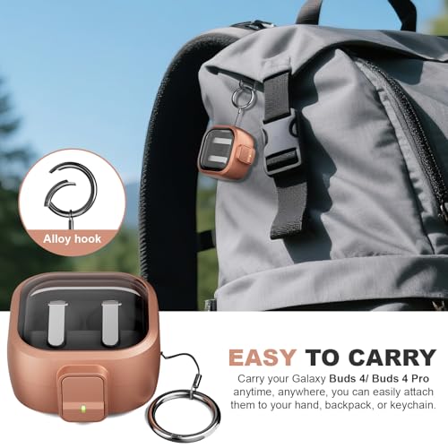 for Samsung Galaxy Buds 4/Buds 4 Pro Case (2026) with Secure Safety Lock Clip,Shockproof Scratch-Resistant TPU Transparent Soft Protective Cover Accessories with Carabiner/Cleaning Kit(Gold) - color: Gold