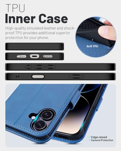 OCASE for iPhone 17 Wallet Case, Card Holder, Light Blue | RFID Blocking, Kickstand, Magnetic Closure, PU Leather Flip Folio, Shockproof TPU Shell, Protective Phone Cover (6.3") 2025 - color: Light Blue