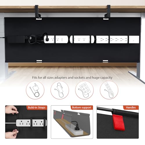 Univivi No Drill Under Desk Cable Management Tray, 48 inch Cable Management - color: Black, size: 48"L x 5.5"W