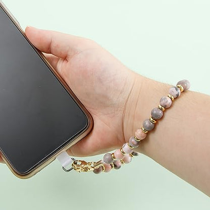 Phone Charm with Beaded Marble, Cell Phone Lanyard, Phone Chain Strap, Wrist Strap for Women for Phone 14/13(Pink Zebra) - color: Pink Zebra