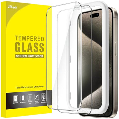 JETech Screen Protector for iPhone 15 Pro Max, 2-Pack | 9H Tempered Glass, HD Clear, Anti-Scratch Protection, Easy Installation Tool - size: iPhone 15 Pro Max