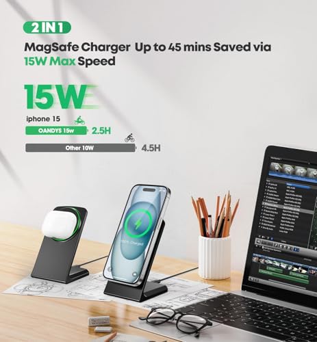 TXXTOL Magnetic Wireless Charger iPhone Stand 15W Fast Mag-Safe Charger for iPhone 16/15/14/13/12 Series Apple Magnet Wireless Charging Station - color: 1Pack Dark