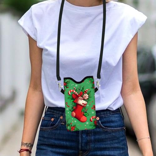 Neoprene Cell Phone Sleeve Pouch Case Bag with Crossbody Strap Neck Lanyard for Women 7.1 X 3.9 in - color: Christmas Gifts