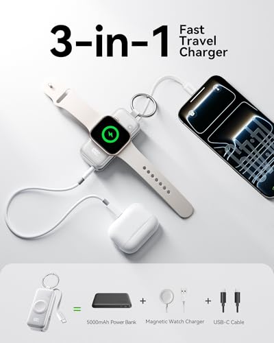 INIU SnapGo Portable Charger, 5000mAh Mini Power Bank for Apple Watch - color: White