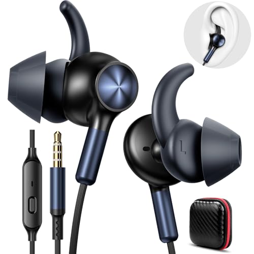 APETOO 3.5mm Wired Earbuds Sport in-Ear Headphones Mute Mic Stereo Bass - color: Black-Blue