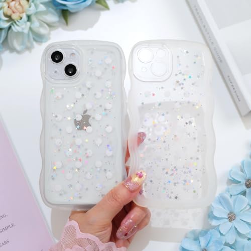 Glitter case for iPhone 13/14 Polka dots Clear | Bling Sparkle Glitter，Polka dots，Full Protection Soft TPU，Kawaii Cute Phone Case for Women Girls - color: Polka Dots Clear