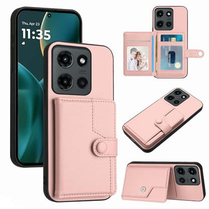 for Moto G 5G 2025 Back RFID Blocking Wallet Case, Rose Gold | PU leather, TPU interior, 5 card slots, cash/photo pocket, magnetic clasp, kickstand, 2-layer shockproof, scratch resistant - color: Rose Gold
