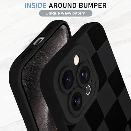 KANGHAR Compatible with iPhone 15 Pro Max Case Checkered -Black | Silicone Cute Pattern, Camera Protection Soft Slim Phone Case for Girls Women - color: Black, size: iPhone 15 Pro Max