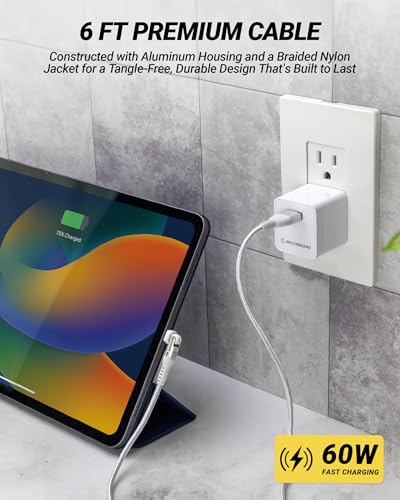 Scosche PowerPivot 60W Fast Charging USB-A to USB-C Cable, 6FT Braided Charger Cord with 360° Pivoting Connector Compatible with iPhone 17/16, iPad, Samsung Galaxy, MacBook & More, White