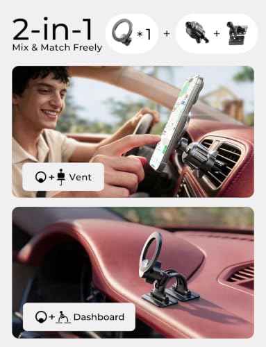 LISEN for MagSafe Car Phone Mount -Strong Magnets Magnetic Phone Holders for Your Car 2-in-1 Vent Dashboard Magnet Cell Phones Holder Mounts Car Accessories fit Note 18 iPhone 17 Pro Max Carbon Fiber - color: NEW Upgraded-Carbon Fiber