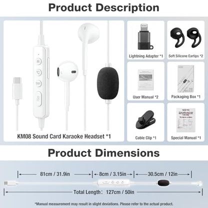 KM08 Live Streaming & Karaoke Headset with Mic, Voice Changer Sound Effects - color: Semi In-Ear (White)