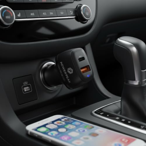 Car Charger, 48W Dual Port Car Charger, Black Power Delivery, USB-A and USB-C Ports, PD Charger, Compatible with iPhone - Apple and Android | Black