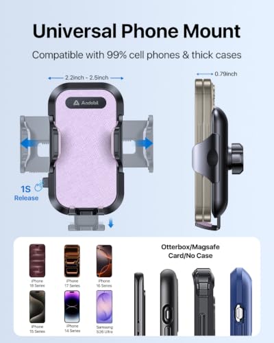 andobil 2026 Upgraded Car Phone Holder Mount, Military-Grade Phone Holders for Your Car Vent Stable Metal Clip Universal 360° Cell Phone Car Mount for iPhone 18 Pro Max 17/16/15/14/13/ Samsung, Purple - color: Purple