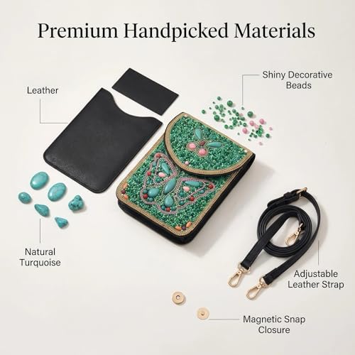 Small Crossbody Bags for Women, Cell Phone Shoulder Bag Boho Wallet Purse - color: Green Butterfly