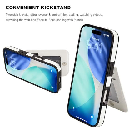 KIHUWEY for iPhone 17 Wallet Case Card Holder Kickstand, White | Credit Card Slots, PU Leather, Magnetic Clasp, Flip Heavy Duty Protection Cover for Men and Women - color: White