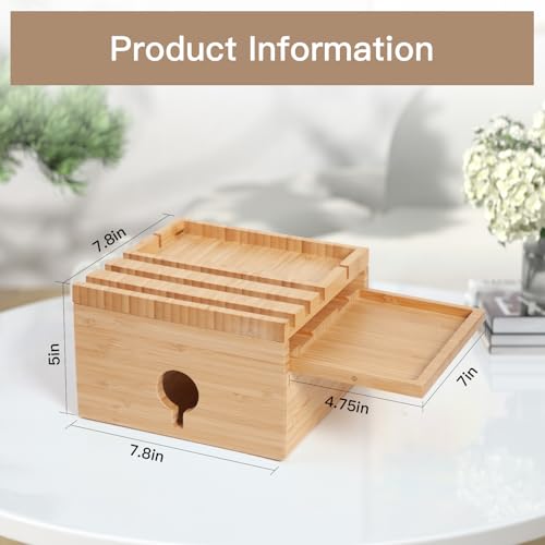 Bamboo Charging Station Organizer, with 5-Cables, No USB Charger - color: With Cables