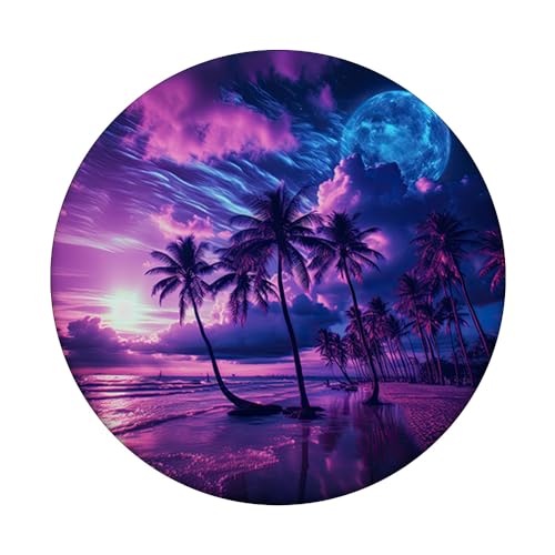 Palm Tree on the Beach at Sunset tropical purple PopSockets Adhesive PopGrip - style: Adhesive PopGrip