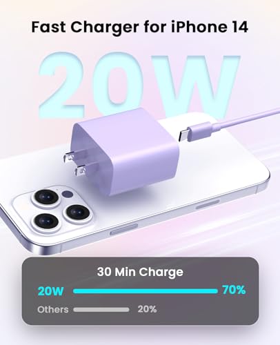 iPhone Charger Fast Charging, USB C Charger Block, 6FT/10FT Lightning Cable - color: purple
