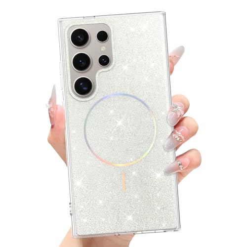 tharlet Magnetic for Samsung Galaxy S23 Ultra Case White Glitter Aesthetic | [Compatible with Strong MagSafe] with Screen Protector Hard Protective Cover for Women Girls Gift giving & daily matching - color: White, size: Samsung Galaxy S23 Ultra