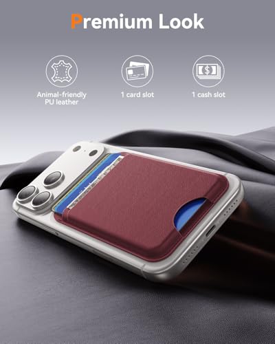 for MagSafe Wallet, 5 Card Holder, Slim Leather Magnetic Wallet for iPhone 17/16/15/14/13/12 Pro Max Plus Air Series, 1 Card Slots & 1 Cash Slot,WineRed - color: WineRed