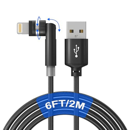 90-Degree Lightning Cable with 360 Degree Rotating Head for Apple-Carplay [MFi, 2.4A, Data Sync] Fast Charging Cable Right Angle iPhone Charger Cord for iPhone14 13 12 11 X 8 7 6 5 Pro Max SE Pod,6FT