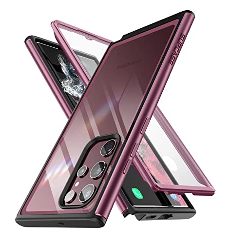 SUPCASE for Samsung Galaxy S22 Ultra Case (Unicorn Beetle Edge Pro), [Built-in Screen Protector] [Military-Grade Protection] Slim Frame Clear Protective Phone Case for S22 Ultra 5G 2022, Wine - color: Wine