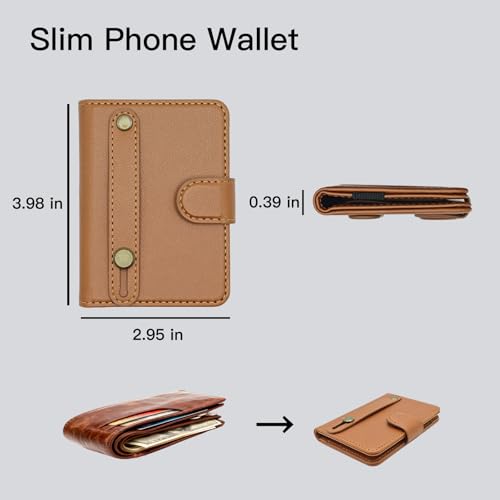 for MagSafe Wallet Magnetic Card Holder for MagSafe Phones and Cases,Strong Magnetic Wallet for iphone 12-17 Series,RFID Blocking Phone Wallets Hold 5 Cards,Strap Stand,Leather Brown - color: Brown