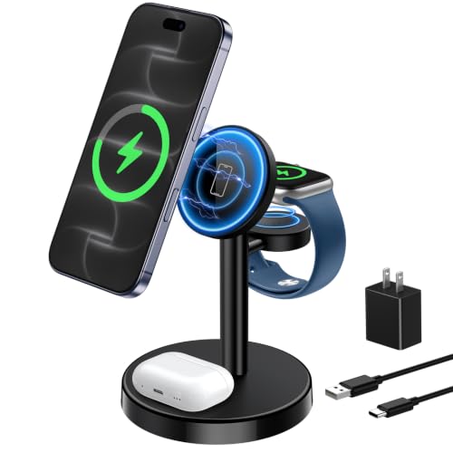 Aeinidi 3 in 1 Fast Wireless Charging Station for Apple MagSafe Charger - color: Classic Black, size: 15W