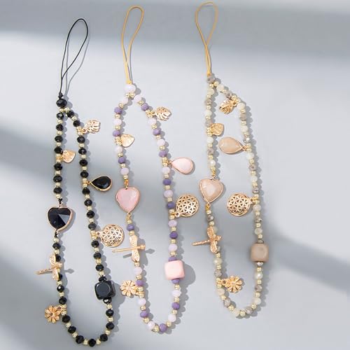 Phone Wrist Strap, Beaded Phone Charms, Cute Cellphone Lanyard Chain Strap Compatible for iPhone 16 15 14 13 12, Smartphones, Black Heart - color: Black