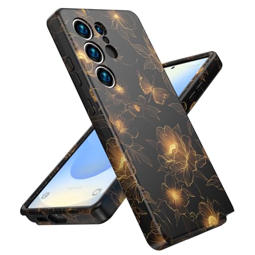 for Samsung Galaxy S25 Ultra Case,3-Layer Shockproof Bumper Protective Phone Cover,Heavy Duty Hybrid Designed for Anti Drop,Anti Scratch Black Butterfly - color: Black Butterfly, size: for Galaxy S25 Ultra