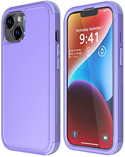 Diverbox for iPhone 14 Case [Shockproof] [Dropproof] [Tempered Glass Screen + Camera Lens Protector],Heavy Duty Protection Phone Case Cover for Apple iPhone 14 (Purple) - color: Purple-3in1