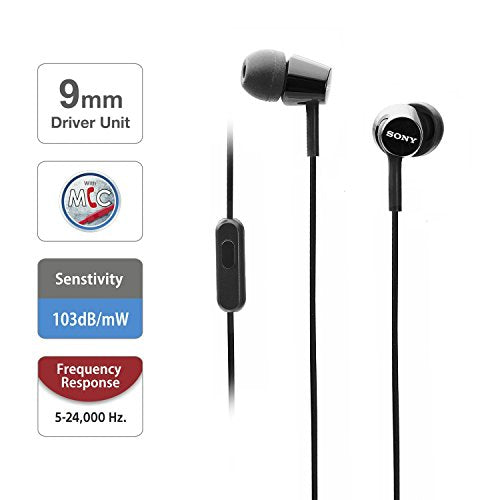 Sony MDREX155AP in-Ear Earbud Headphones with mic for Phone Call, Black - size: 1 Count