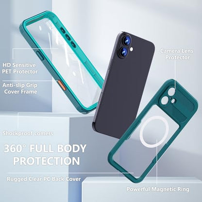 Fit with iPhone 16 Plus Phone Case IP68 Waterproof Magnetic - color: Cyan-Teal, size: iPhone 16 Plus 6.7 inch